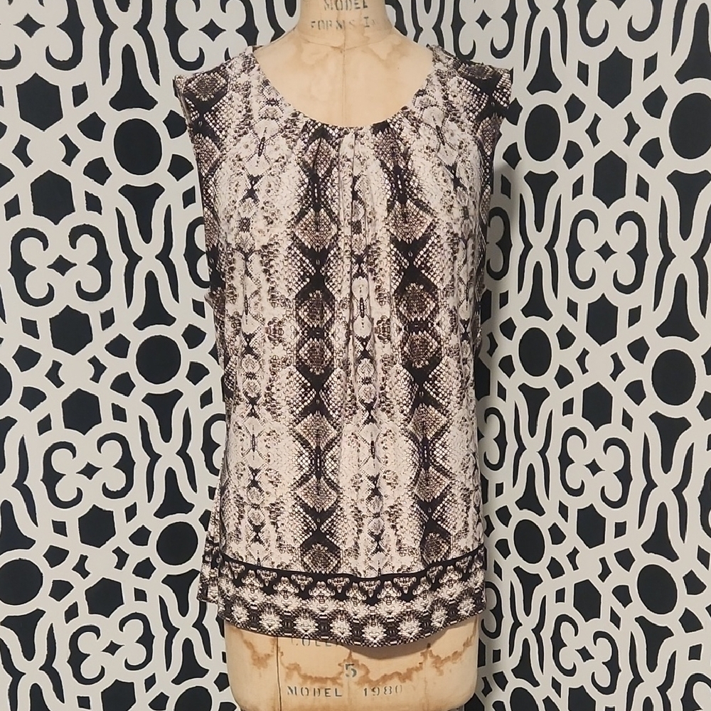 Calvin Klein Black and Cream Patterned Blouse